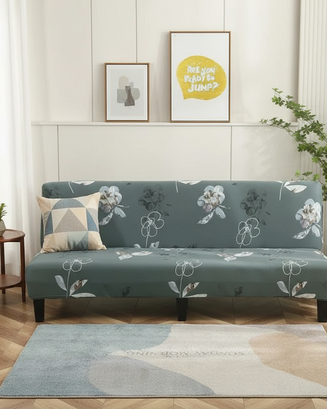 Housse de clic clac fleurie verte stretch – Protection canapé convertible – Photo Variation 4