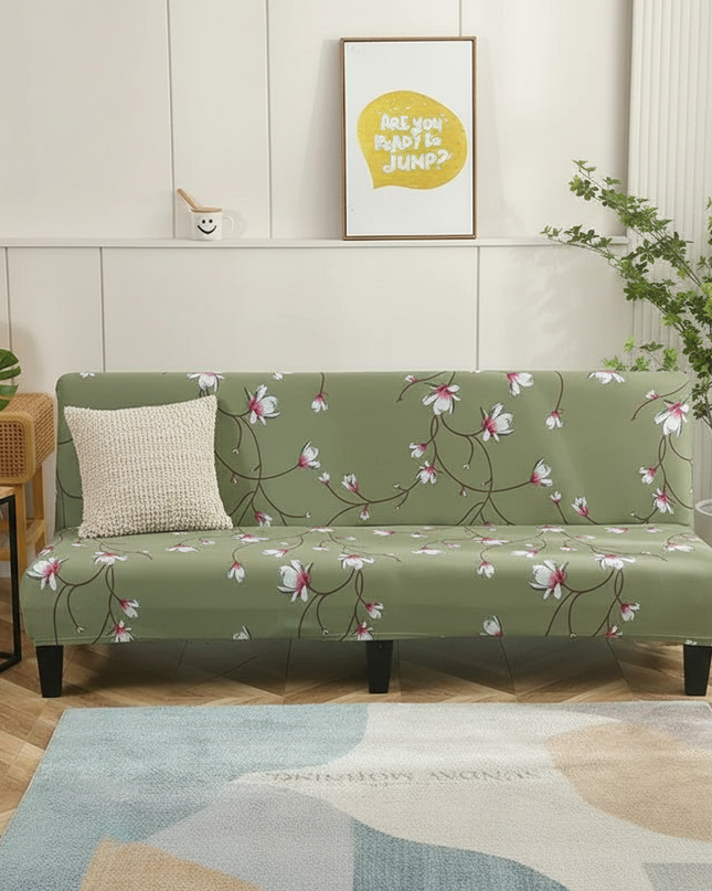 Housse de clic clac vert imprimé fleurs – Protection canapé convertible – Photo Variation 4