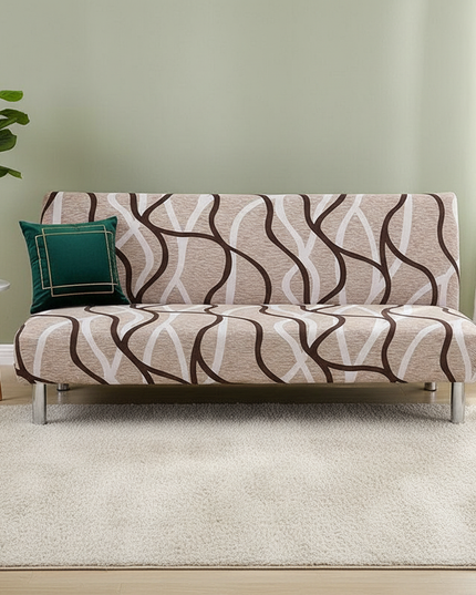 Housse de clic clac géométrique beige – Protection canapé convertible – Photo Variation 4