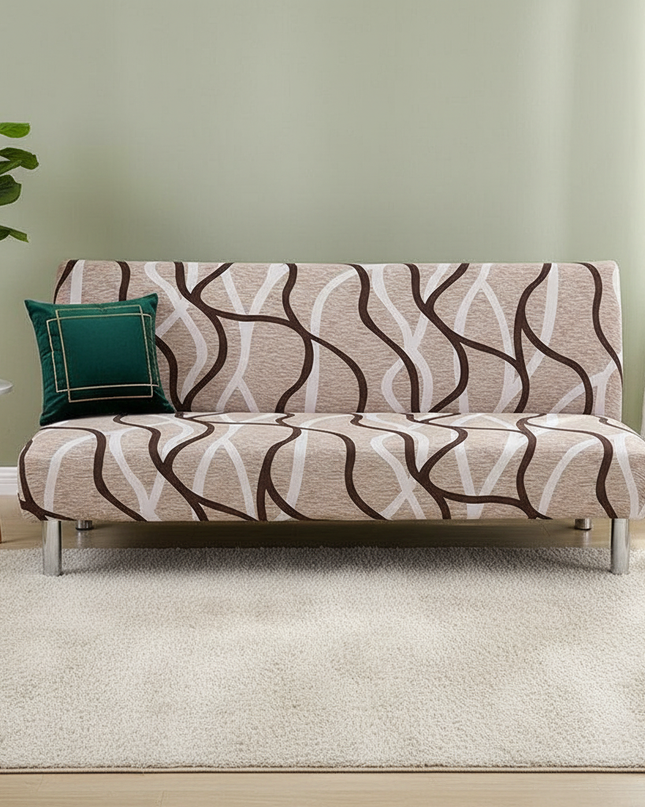 Housse de clic clac géométrique beige – Protection canapé convertible – Photo Variation 4
