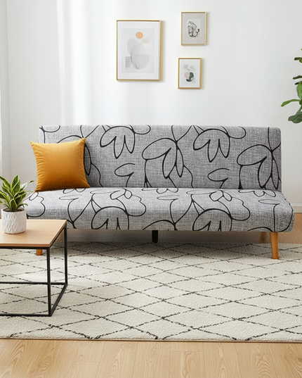 Housse de clic clac grise motifs végétaux – Protection canapé convertible – Photo Variation 4