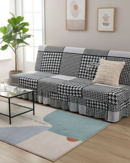 Housse de clic clac pied-de-poule jupe extensible. – Protection canapé convertible – Photo Variation 4