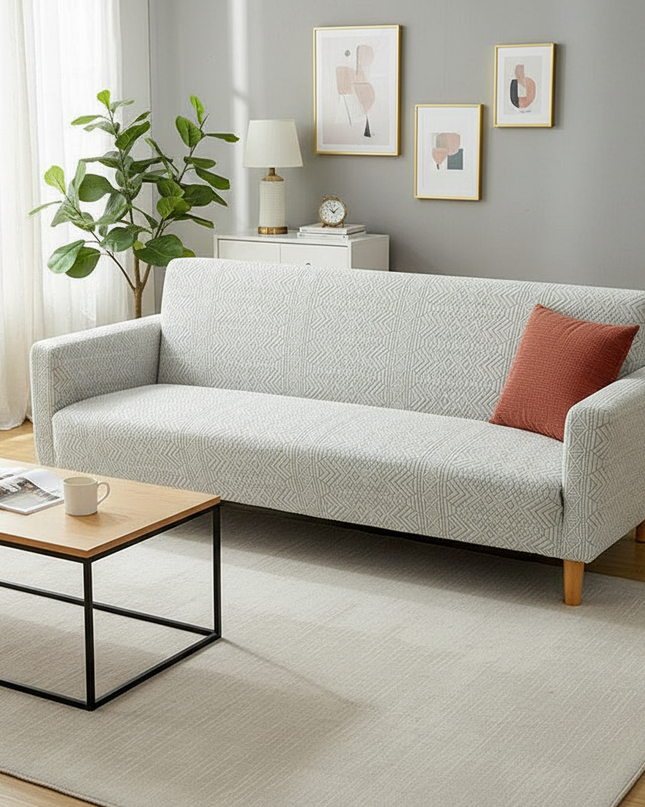 Housse de clic clac jacquard gris clair – Protection canapé convertible – Photo Variation 4