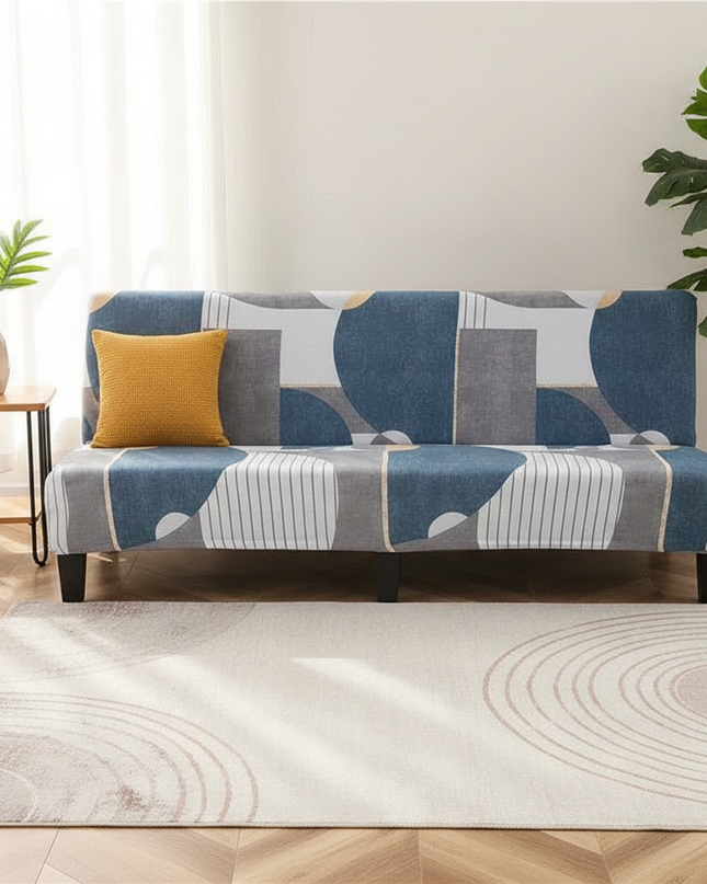 Housse de clic clac géométrique bleu gris – Protection canapé convertible – Photo Variation 4