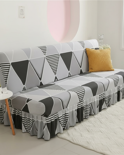 Housse de clic clac gris géométrique volants – Protection canapé convertible – Photo Variation 4