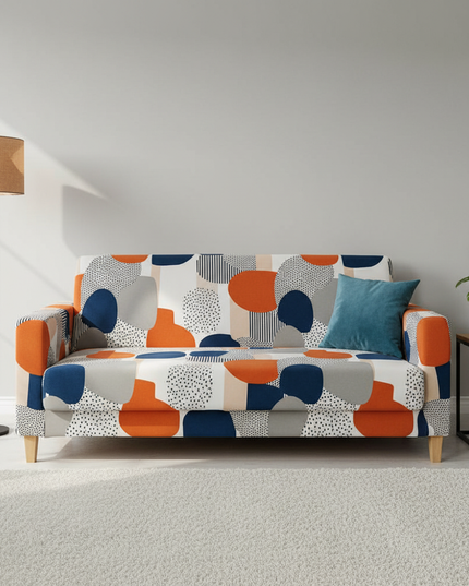 Housse de clic clac géométrique multicolore design – Protection canapé convertible – Photo Variation 4