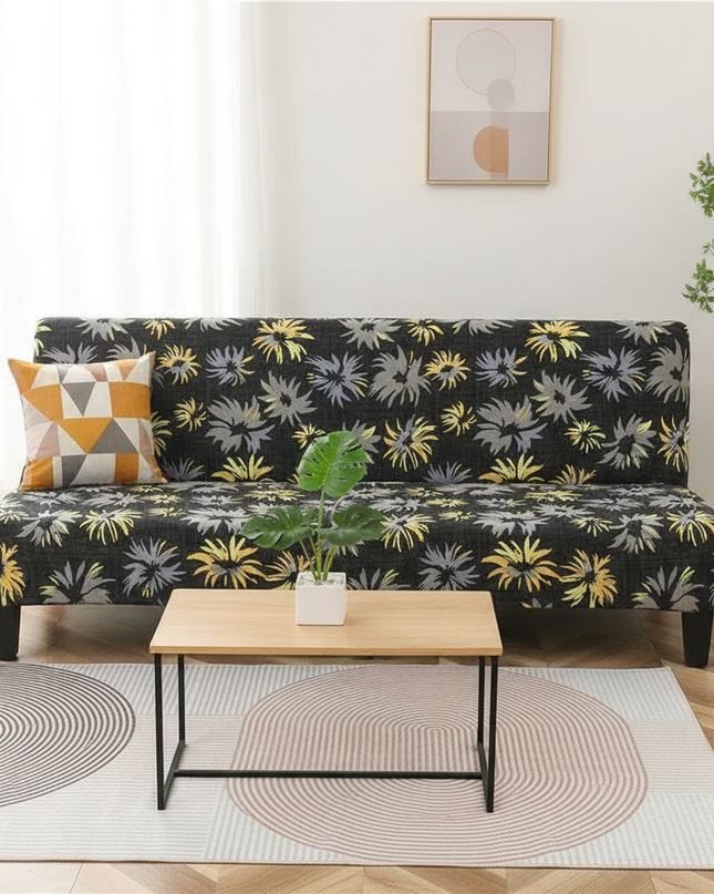 Housse de clic clac motifs fleurs jaunes – Protection canapé convertible – Photo Variation 4