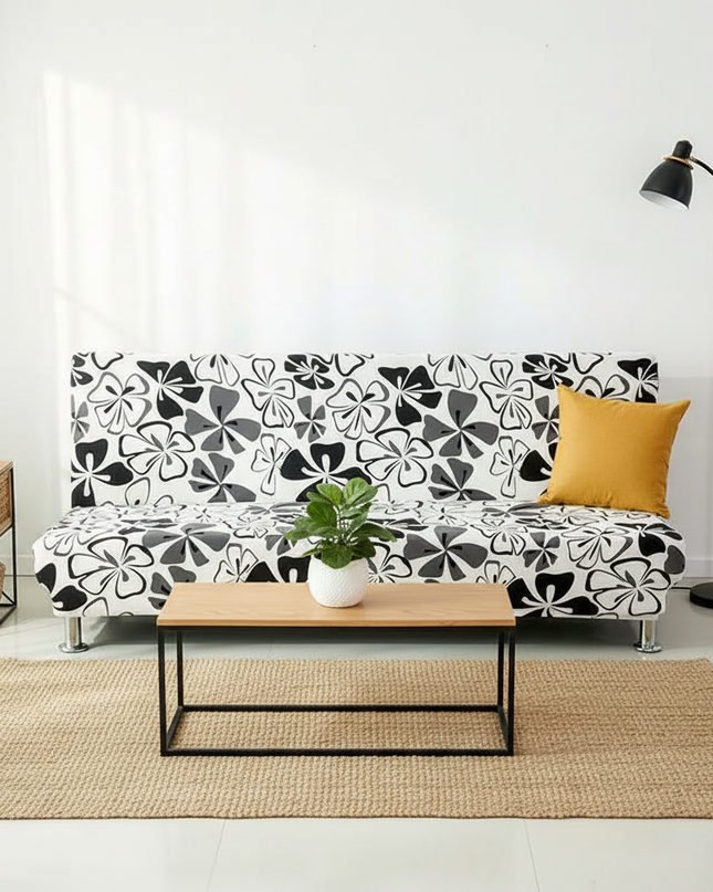 Housse de clic clac fleurs noir blanc – Protection canapé convertible – Photo Variation 4