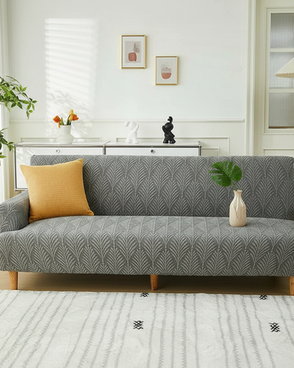 Housse de clic clac grise jacquard feuilles – Protection canapé convertible – Photo Variation 4