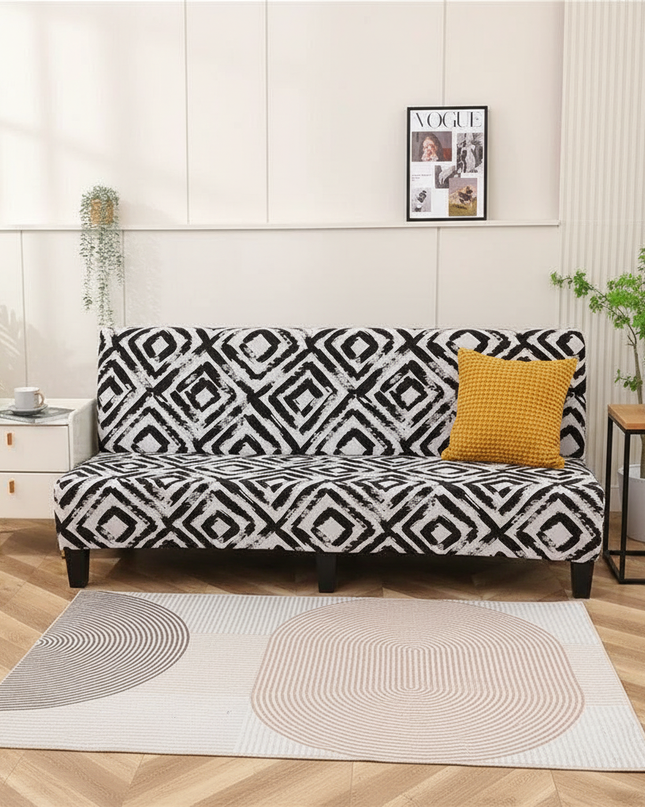 Housse de clic clac motif losanges noir – Protection canapé convertible – Photo Variation 4