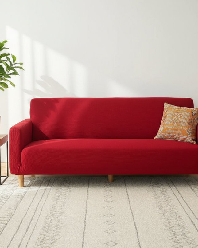 Housse de clic clac rouge unie élastique – Protection canapé convertible – Photo Variation 4