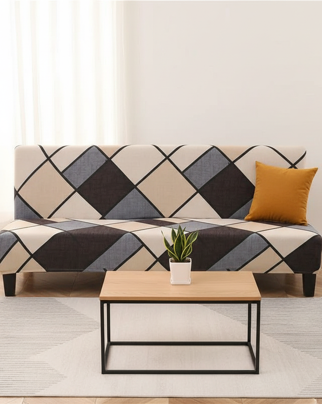 Housse de clic clac beige losanges extensible – Protection canapé convertible – Photo Variation 4