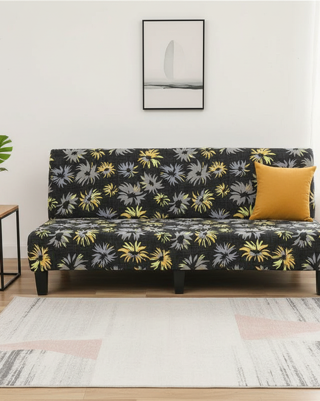 Housse de clic clac fleurs jaunes grises – Protection canapé convertible – Photo Variation 4