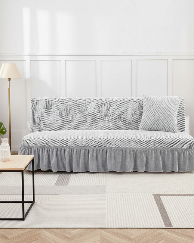 Housse de clic clac grise pointillée jupe – Protection canapé convertible – Photo Variation 4