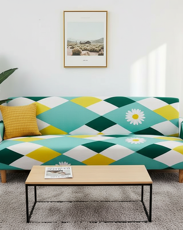 Housse de clic clac Élastique Turquoise Pâquerettes – Protection canapé convertible – Photo Variation 4
