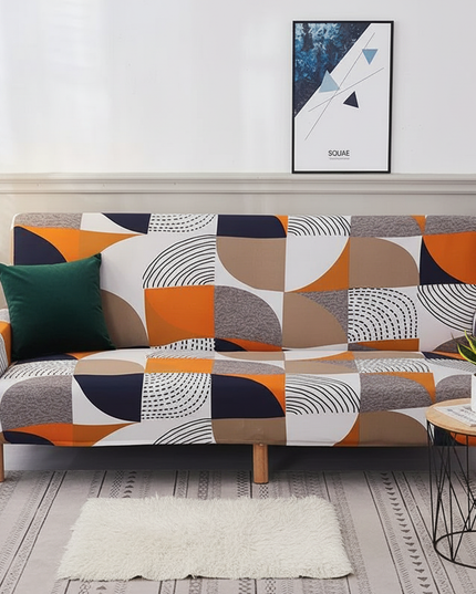 Housse de clic clac motif géométrique orange – Protection canapé convertible – Photo Variation 4