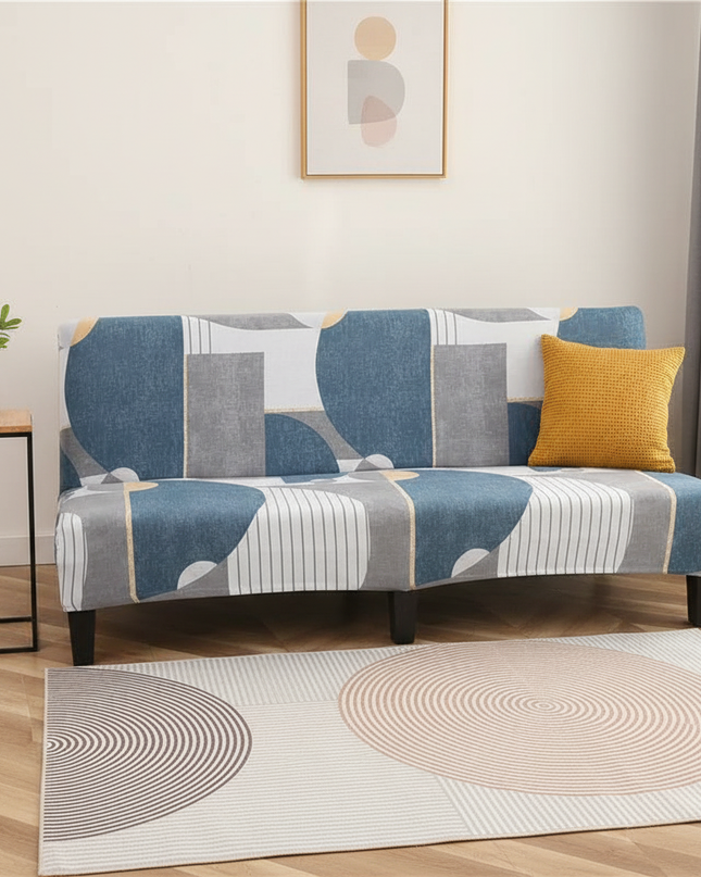 Housse de clic clac imprimée bleue géométrique – Protection canapé convertible – Photo Variation 4