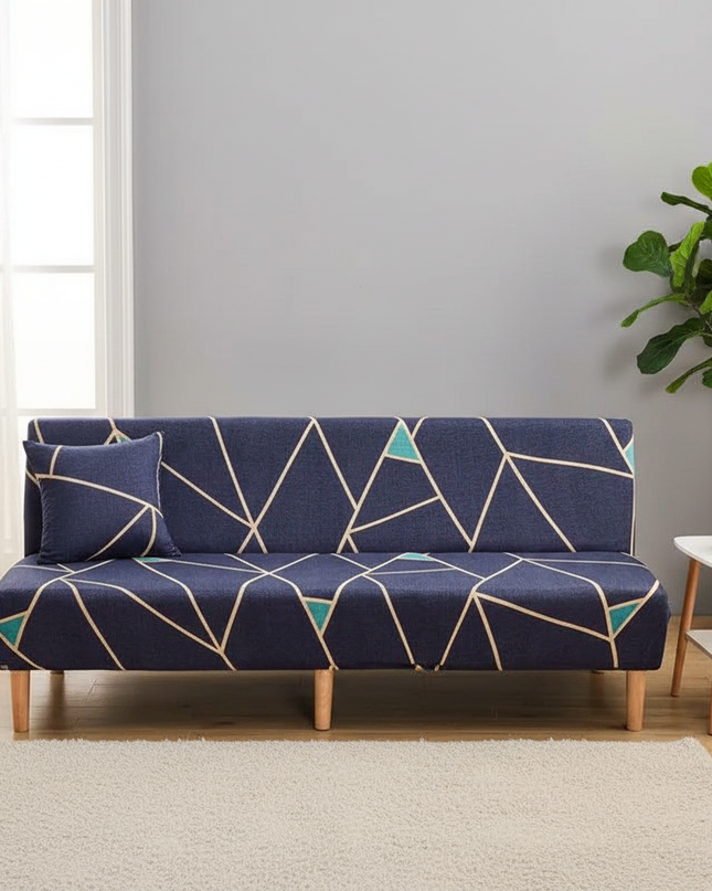 Housse de clic clac géométrique bleue stretch – Protection canapé convertible – Photo Variation 4