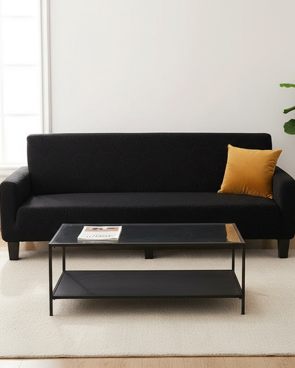 Housse de clic clac noire jacquard feuilles – Protection canapé convertible – Photo Variation 4