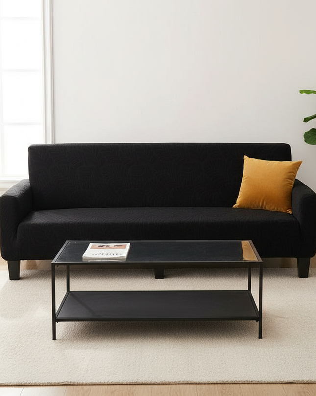 Housse de clic clac noire jacquard feuilles – Protection canapé convertible – Photo Variation 4