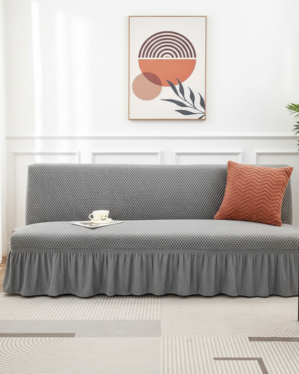 Housse de clic clac grise extensible à volants – Protection canapé convertible – Photo Variation 4