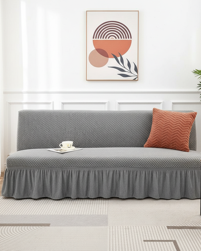 Housse de clic clac grise extensible à volants – Protection canapé convertible – Photo Variation 4