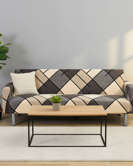 Housse de clic clac géométrique gris beige – Protection canapé convertible – Photo Variation 4