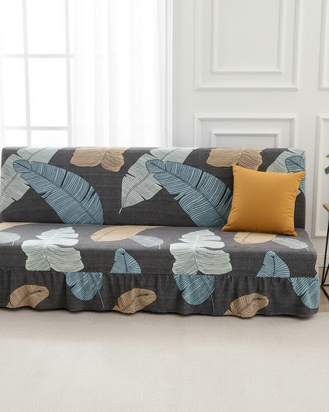 Housse de clic clac feuilles grises bleues – Protection canapé convertible – Photo Variation 4