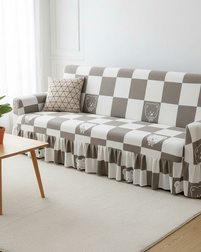 Housse de clic clac Carreaux Oursons – Protection canapé convertible – Photo Variation 4