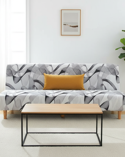 Housse de clic clac motifs abstraits noir gris – Protection canapé convertible – Photo Variation 4