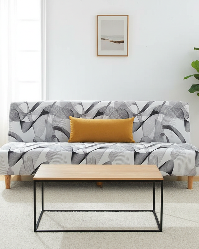 Housse de clic clac motifs abstraits noir gris – Protection canapé convertible – Photo Variation 4