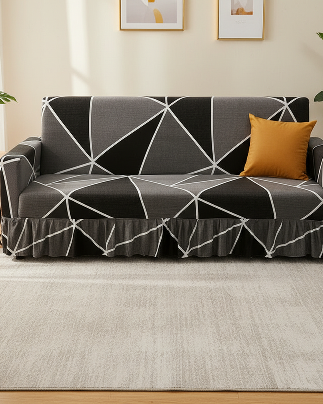 Housse de clic clac géométrique gris jupe – Protection canapé convertible – Photo Variation 4