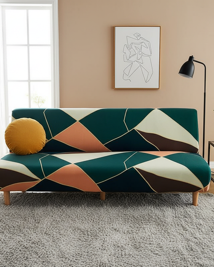 Housse de clic clac géométrique verte moderne. – Protection canapé convertible – Photo Variation 4
