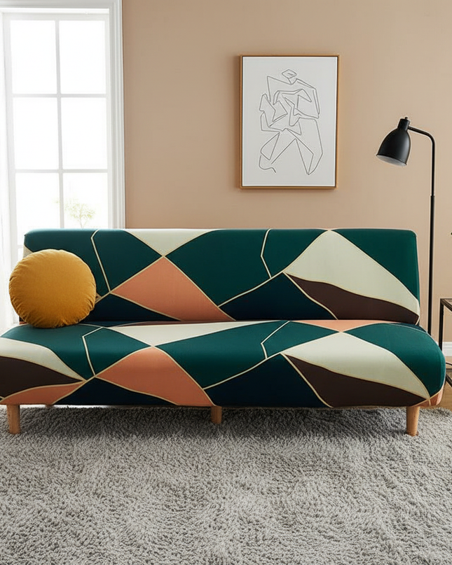 Housse de clic clac géométrique verte moderne. – Protection canapé convertible – Photo Variation 4