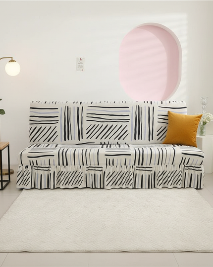 Housse de clic clac motifs abstraits noirs jupe – Protection canapé convertible – Photo Variation 4