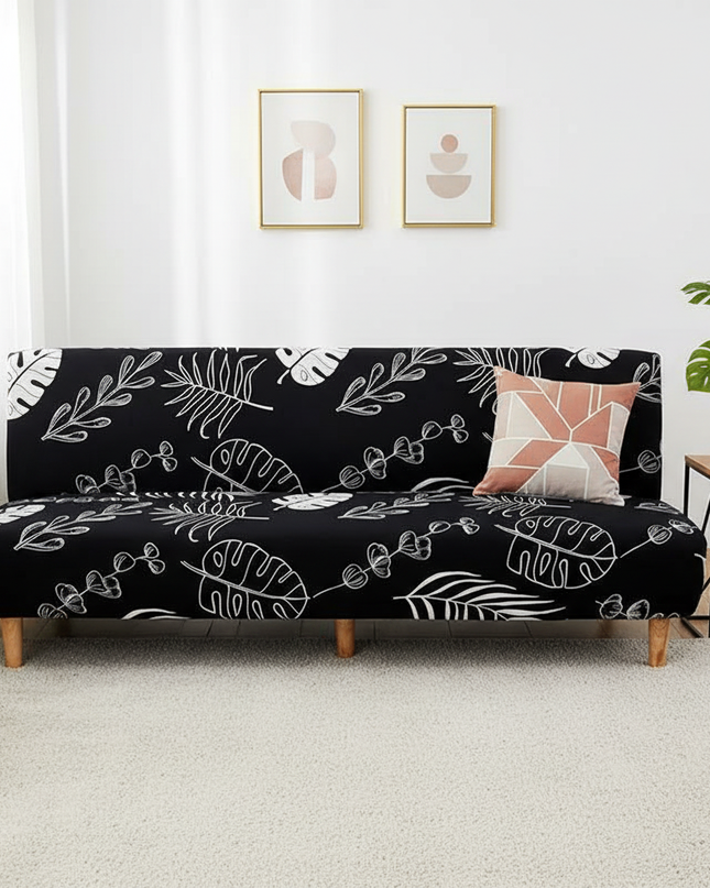 Housse de clic clac noire feuilles tropicales – Protection canapé convertible – Photo Variation 4