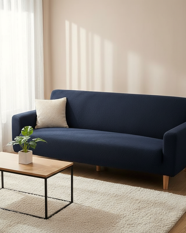 Housse de clic clac bleu marine jacquard – Protection canapé convertible – Photo Variation 4