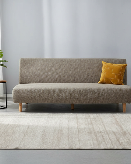 Housse de clic clac jacquard taupe élastique – Protection canapé convertible – Photo Variation 4