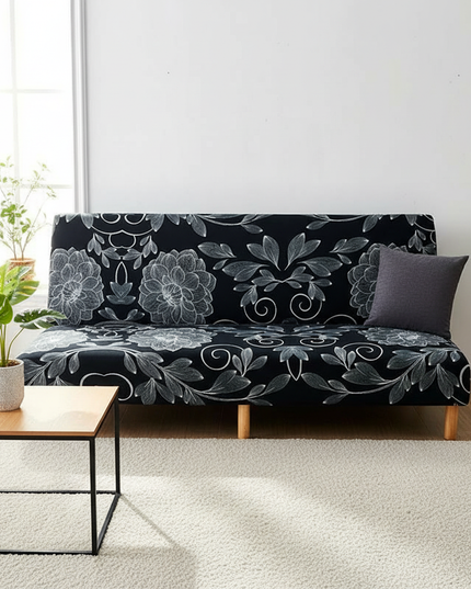 Housse de clic clac noire fleurs blanches – Protection canapé convertible – Photo Variation 4