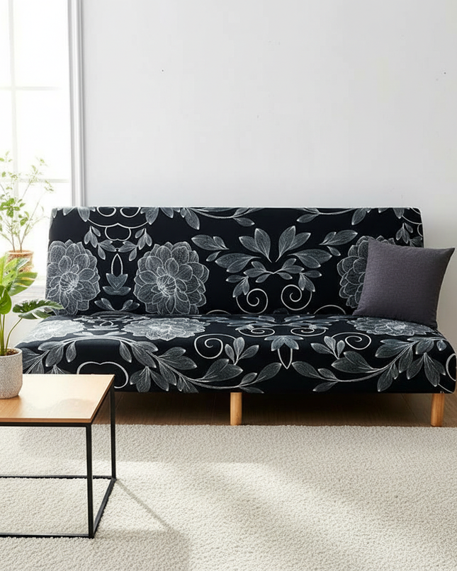 Housse de clic clac noire fleurs blanches – Protection canapé convertible – Photo Variation 4
