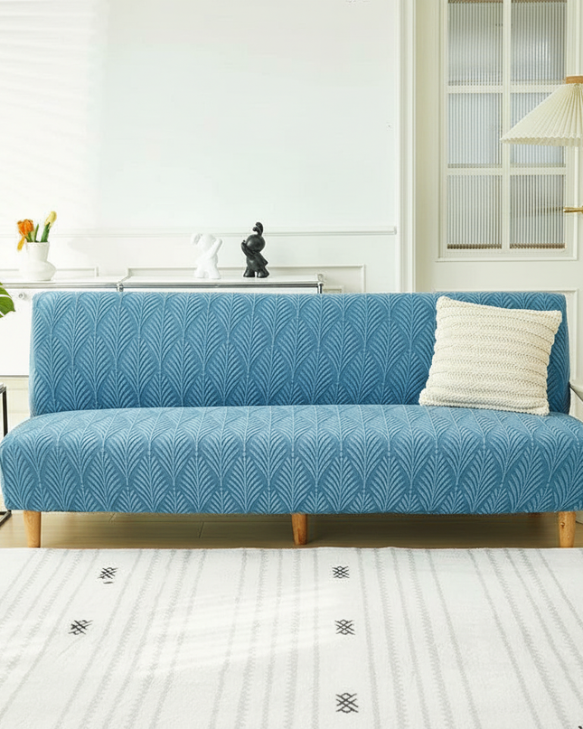 Housse de clic clac bleu canard feuilles – Protection canapé convertible – Photo Variation 4