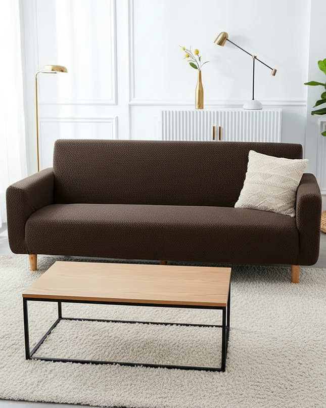 Housse de clic clac marron jacquard extensible – Protection canapé convertible – Photo Variation 4
