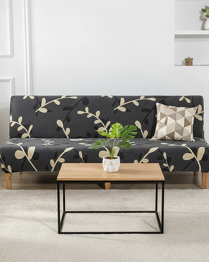 Housse de clic clac extensible feuilles grises. – Protection canapé convertible – Photo Variation 4