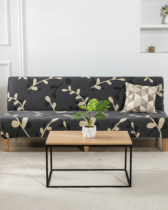 Housse de clic clac extensible feuilles grises. – Protection canapé convertible – Photo Variation 4
