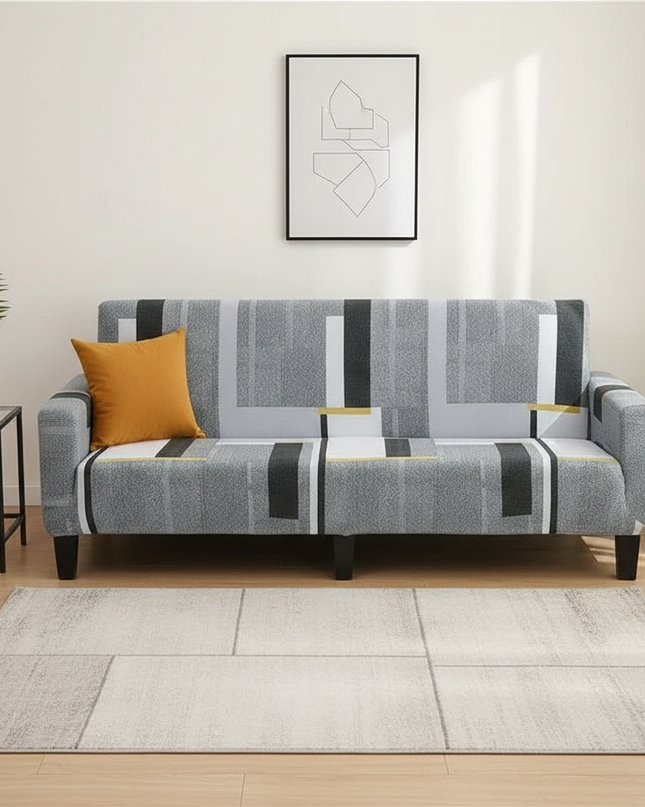 Housse de clic clac imprimée géométrique gris – Protection canapé convertible – Photo Variation 4