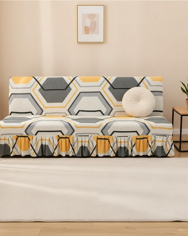 Housse de clic clac géométrique jaune gris – Protection canapé convertible – Photo Variation 4