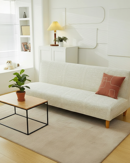 Housse de clic clac Stretch Jacquard Écru – Protection canapé convertible – Photo Variation 4