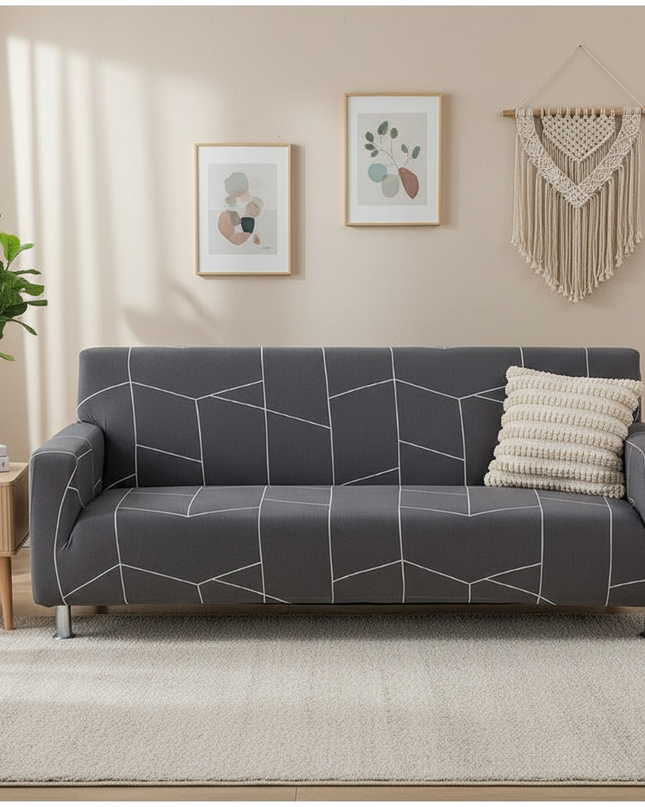 Housse de clic clac spandex anthracite géométrique – Protection canapé convertible – Photo Variation 4