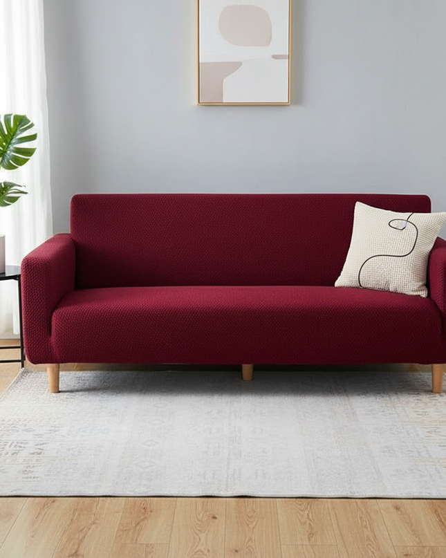 Housse de clic clac Jacquard Bordeaux Élastique – Protection canapé convertible – Photo Variation 4