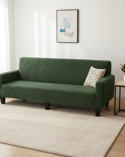 Housse de clic clac vert feuillage jacquard – Protection canapé convertible – Photo Variation 4